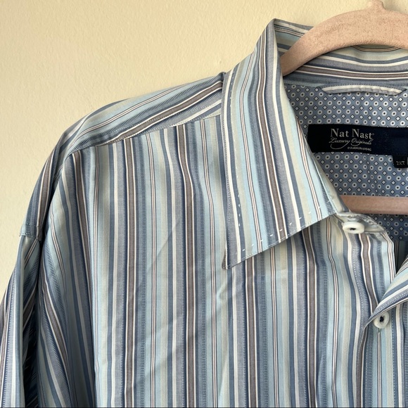 Nat Nast 100% Cotton Button Front Shirt Striped Blue Bering Sea Size 2XT - Picture 2 of 7